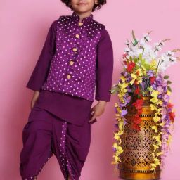 Little Bansi Boys Purple Cotton Self Full Sleeves Kurta Set-image-85