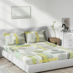 DDecor Geometric Multicolor 136 TC Cotton Queen Bedsheet with 2 Pillow Covers-picture-42