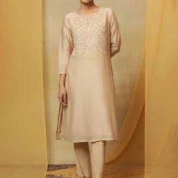 Folksong by W Beige Embroidered Straight Kurta-image-27