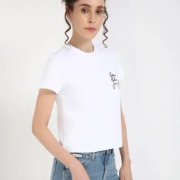 CALVIN KLEIN JEANS Bright White Logo Cropped Fit Cotton T-Shirt-image-40