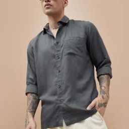 Bossini Charcoal Linen Regular Fit Shirt-image-96
