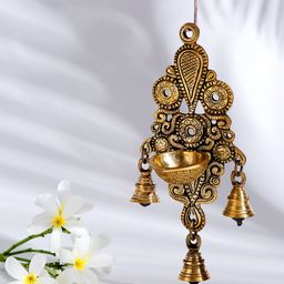 Fabindia Gold-Toned Brass Mehnoor Casted Wall Oil Lamp-46