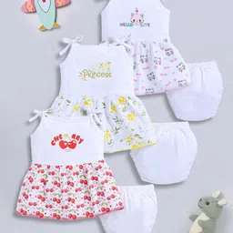 LITTLE NINJA Girls Pack Of 3 Printed Pure Cotton Top With Shorts-38