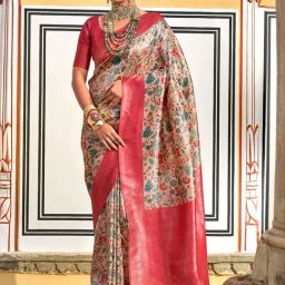 Satrani Peach Silk Woven Saree With Unstitched Blouse-image-14
