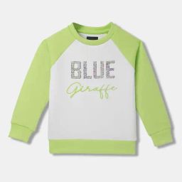 Blue Giraffe Girls White & Green Color Block Full Sleeves 1 Sweatshirt-8