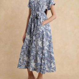 RAREISM Blue Cotton Printed Short Sleeves Dress-image-34