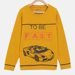 3PIN Boys Mustard Yellow Printed Pure Cotton T-shirt-18