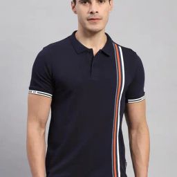 Rock.it Bright Navy Cotton Regular Fit Striped Polo T-Shirt-image-80