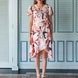 Zink London Peach Printed A-Line Dress-image-92