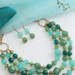 SOHI Green Statement Necklace & Earring Set-9