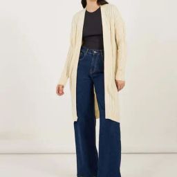 Styli Off White Plain Long Cardigan-41