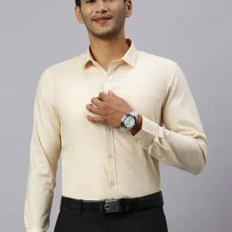 Ramraj Beige Cotton Regular Fit Solid Shirt-image-90