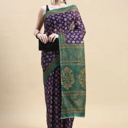 SHANVIKA Purple & Green Cotton Printed Saree Without Blouse-picture-46