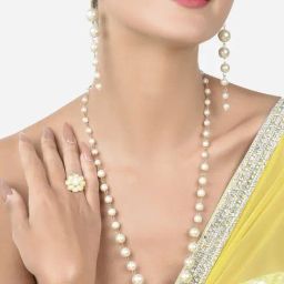Zaveri Pearls Gold Tone Contemporary Gradient Pearls Necklace Earring & Ring Set-ZPFK15191-75