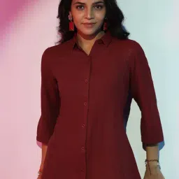 Libas Maroon Self Pattern Shirt-image-11