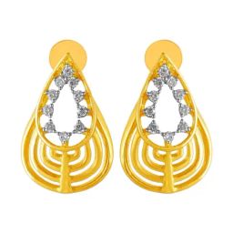 P.C. Chandra Jewellers 14KT (585) Yellow Gold and Diamond Drop Earrings for Women-image-33