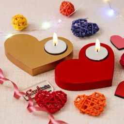 eCraftIndia Red & Golden Wooden Heart Shaped Tea Light Candle Holders - Set of 2-image-8