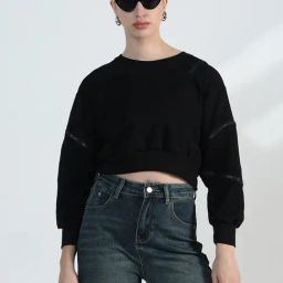 SHOWOFFFF Black Cotton Relaxed Fit Crop Top-image-87