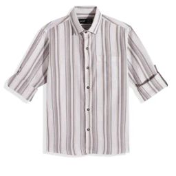 Cavio Brown Cotton Striped Shirt-image-41