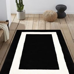 PRESTO Black & White Colourblocked Anti-Skid Hand Tufted Woolen Carpet-image-33