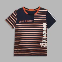 Blue Giraffe Boys Navy & Orange Cotton Striped 1 T-shirt-picture-48
