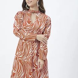 Kibo Brown Crepe Print Mini Dress-image-28