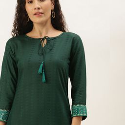 SheWill Green Tie-Up Neck Chiffon Blouson Longline Top-picture-23