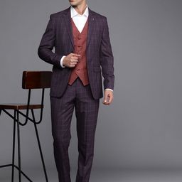 Louis Philippe Checked Slim-Fit Single-Breasted Three-Piece Formal Suit-30