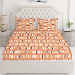 Layers Cotton Plus Orange Cotton Blend 120 TC Double Size Bed Sheet with Pillow Cover-image-31