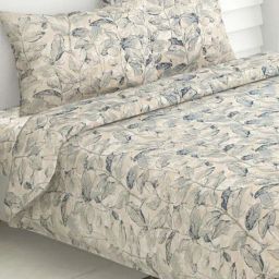 Haus & Kinder Sand & Blue Cotton 186 TC Leafy Oasis Blue Printed Double Bedsheet with 2 Pillow Covers-image-23