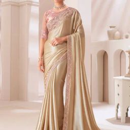 Saree Mall Beige Embellished Sarees With Unstitched Blouse-image-53