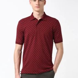 Peter England Maroon Cotton Regular Fit Printed Polo T-Shirt-image-39