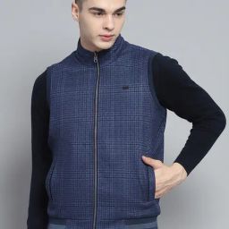 Monte Carlo Mens Solid Blue Mock Neck Sleeveless Jacket-picture-22