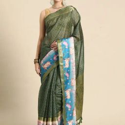 Silk Land Green Silk Printed Saree With Blouse-image-34