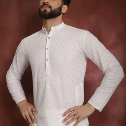 SOJANYA Men White Embellished Straight Kurta-image-62