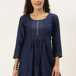 SheWill Navy Blue Chiffon Blouson Longline Top-picture-15