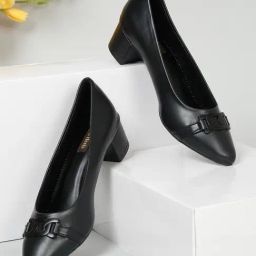 Flat N Heels Women's Black Casual Pumps-3
