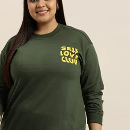 Sztori Women Plus Size Olive Green Printed Detail Sweatshirt-picture-25