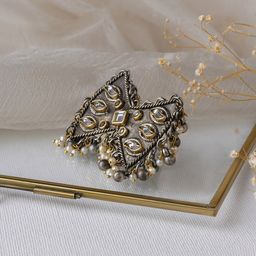 TEEJH Silver-Plated Stone-Studded & Beaded Ring-image-50
