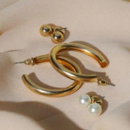 Priyaasi Golden Stud & Hoop Earrings - Set of 6-image-26