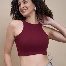 The Roadster Lifestyle Co Maroon Round Neck Crop Tank  Casual Top-image-48