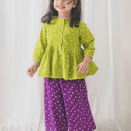 Tiber Taber Girls Bnadhani Printed Pure Cotton Peplum Top With Culottes-image-46