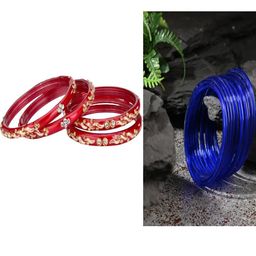 SOMIL Set Of 16 Red And Blue Glass Artificial Stones and Beads Bangles-image-67