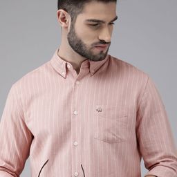 THE BEAR HOUSE Men Pink Cotton Linen Slim Fit Striped Casual Shirt-image-18