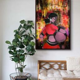 999Store Brown Canvas Tribal Woman With Abstract Modern Art Canvas Wall Painting-8
