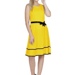 PATRORNA Mustard Regular Fit Peplum A Line Dress-image-95