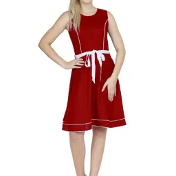 PATRORNA Maroon Regular Fit Peplum A Line Dress-picture-19