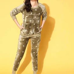 Sweet Dreams Herb Green Polka Dots Lounge Wear Set-image-65
