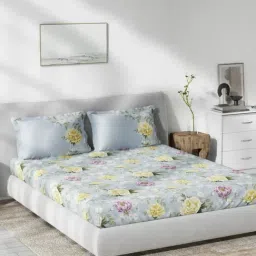 DDecor Floral Blue 136 TC Cotton Queen Bedsheet with 2 Pillow Covers-image-67