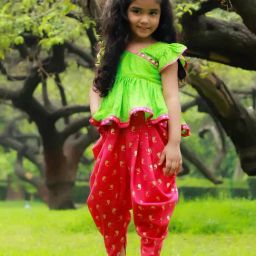 TWISHA Kids Green & Pink Printed Top with Dhoti-image-82